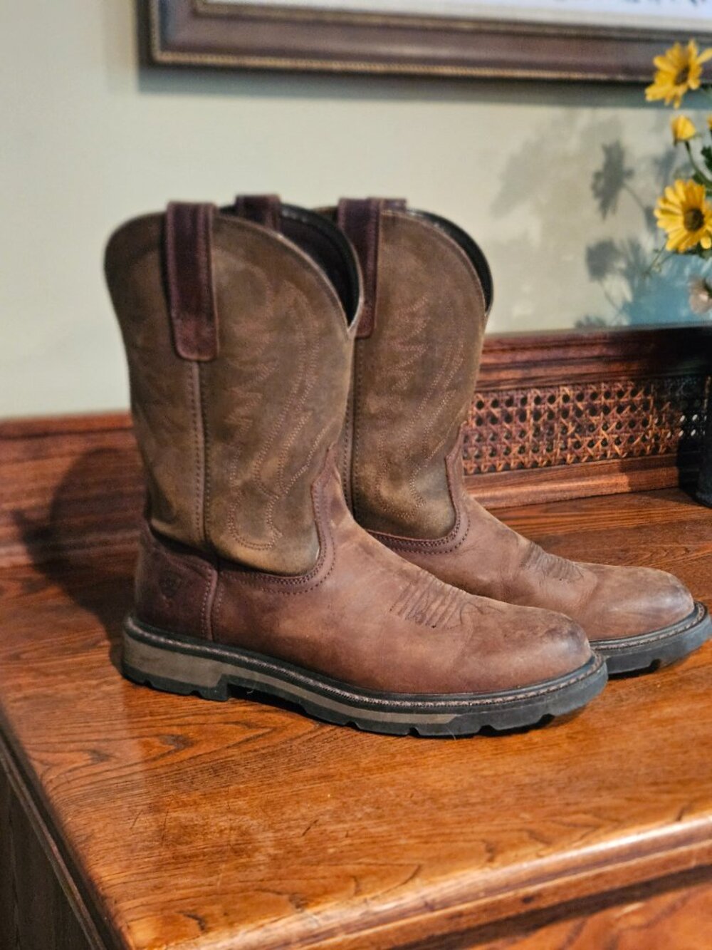 Ariat Groundbreaker Pull-On Western Work Boots Brown Leather Men’s Size 9D - Picture 2 of 12